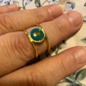 Double Banded 18kt Gold Plated Mock Turquoise Ring 10.5